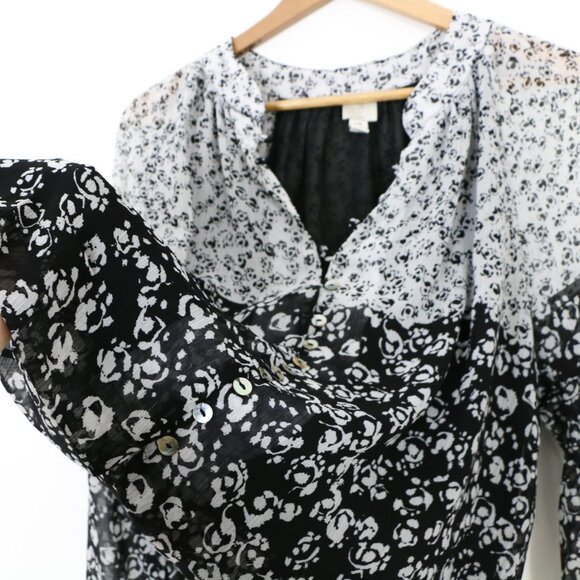 *Joie Black White Floral Chiffon Light Weight Peasant Top Puff Sleeves Blouse - Picture 5 of 8